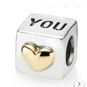 Authentic Pandora Rare Retired I Love You Heart Two Tone Block Charm